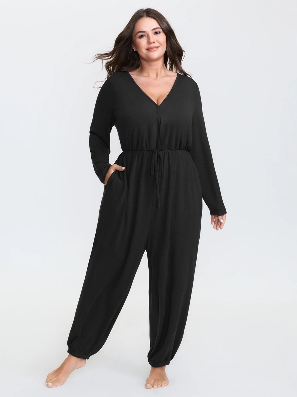 BloomChic Black Long-Sleeve V-Neck Jumpsuit